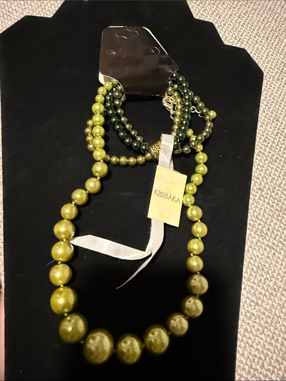 KISSAKA Olive Green Multi-Strand Beaded Necklace and bracelet magnetic